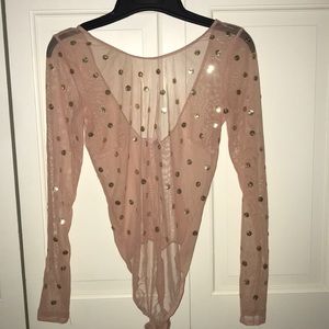 Nude Embellished Mesh Bodysuit